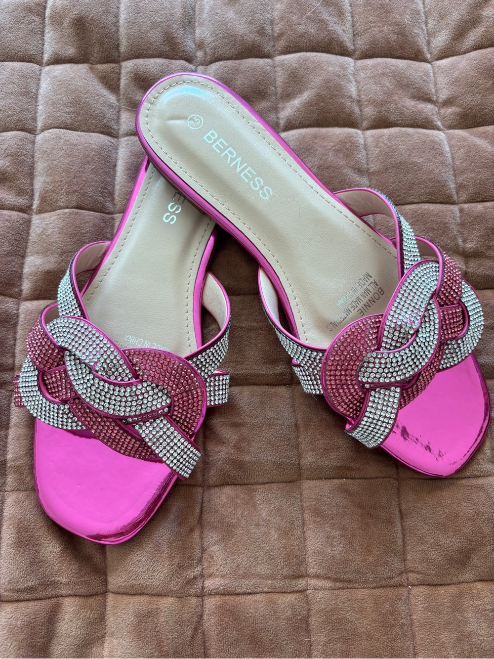 BERNESS Hot Pink Crystal Knot Slide Sandals